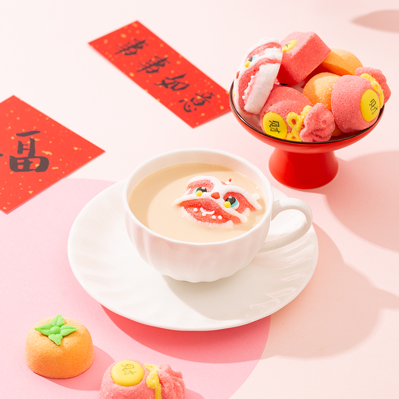 网红国潮醒狮福袋红包柿子四合一棉花糖新年祝寿开业蛋糕装饰喜糖礼盒零食 3