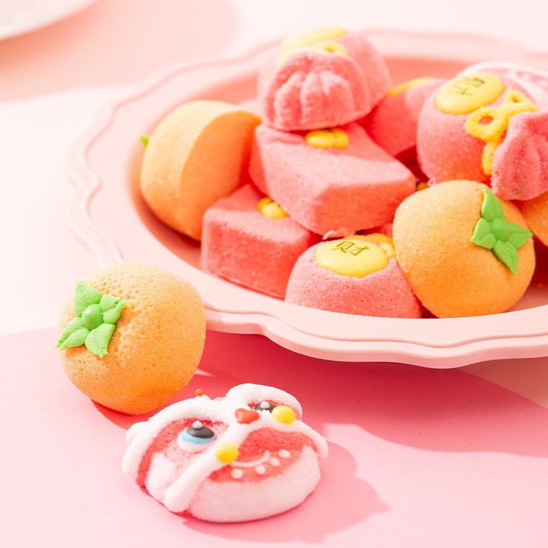 网红国潮醒狮福袋红包柿子四合一棉花糖新年祝寿开业蛋糕装饰喜糖礼盒零食 6